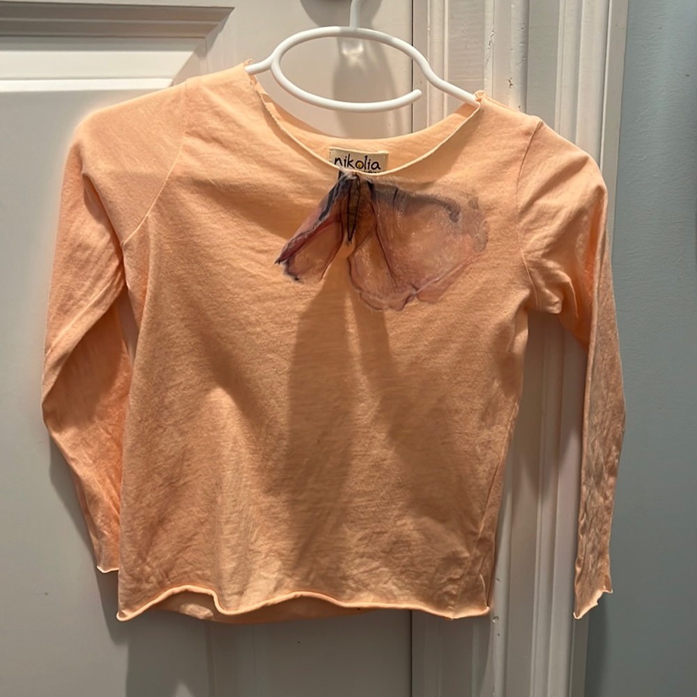 Girls Nikolia peach LS t-shirt with butterfly